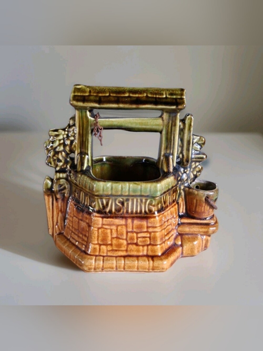 Vintage Mccoy Pottery Wishing Well Planter Green, Brown